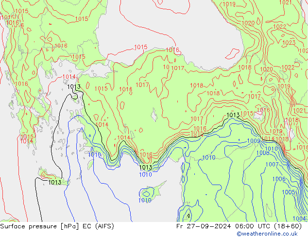 Atmosférický tlak EC (AIFS) Pá 27.09.2024 06 UTC