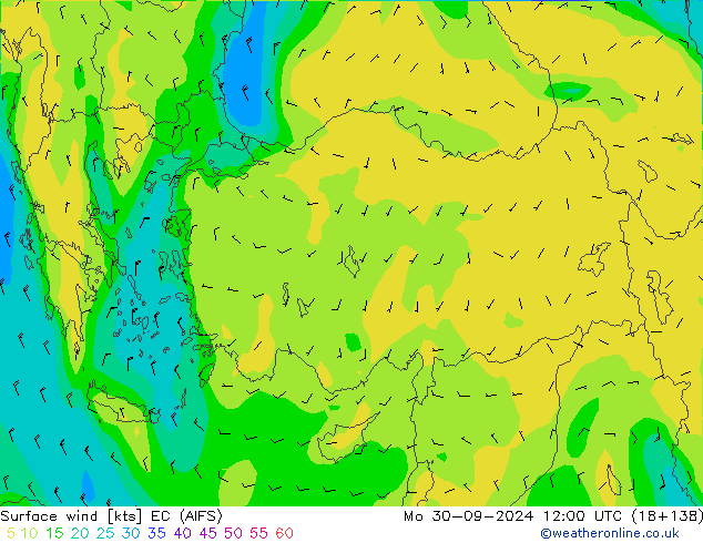 wiatr 10 m EC (AIFS) pon. 30.09.2024 12 UTC