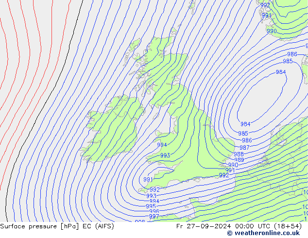 Surface pressure EC (AIFS) Fr 27.09.2024 00 UTC