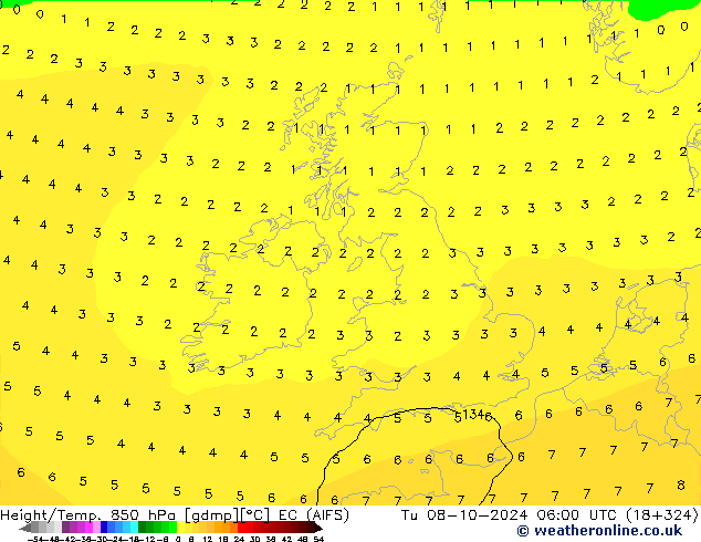 Height/Temp. 850 hPa EC (AIFS) Tu 08.10.2024 06 UTC