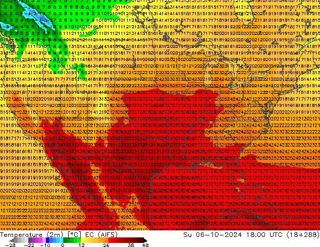 Temperature (2m) EC (AIFS) Su 06.10.2024 18 UTC