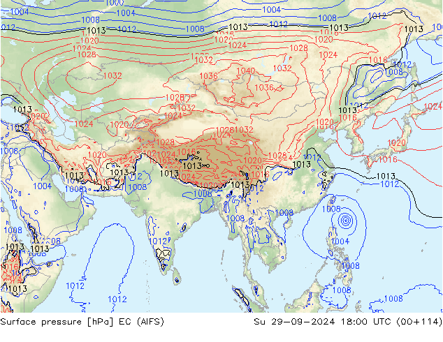 Atmosférický tlak EC (AIFS) Ne 29.09.2024 18 UTC