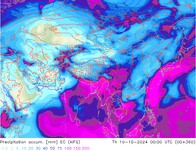 Precipitation accum. EC (AIFS) gio 10.10.2024 00 UTC