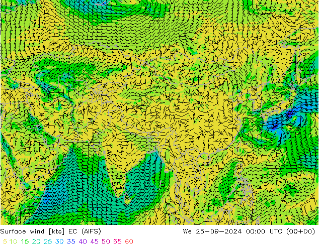 Rüzgar 10 m EC (AIFS) Çar 25.09.2024 00 UTC