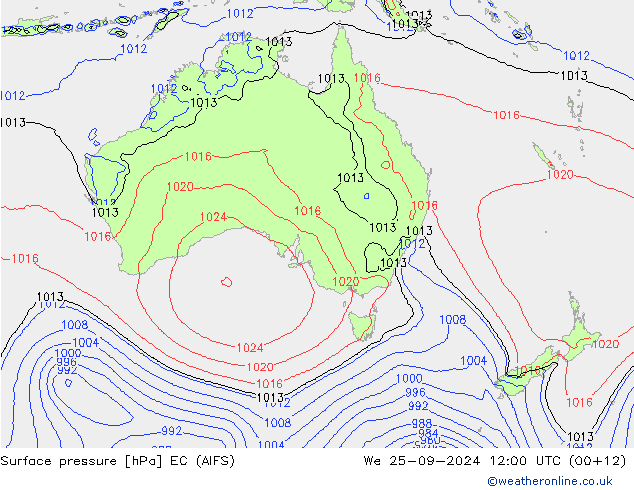 Surface pressure EC (AIFS) We 25.09.2024 12 UTC