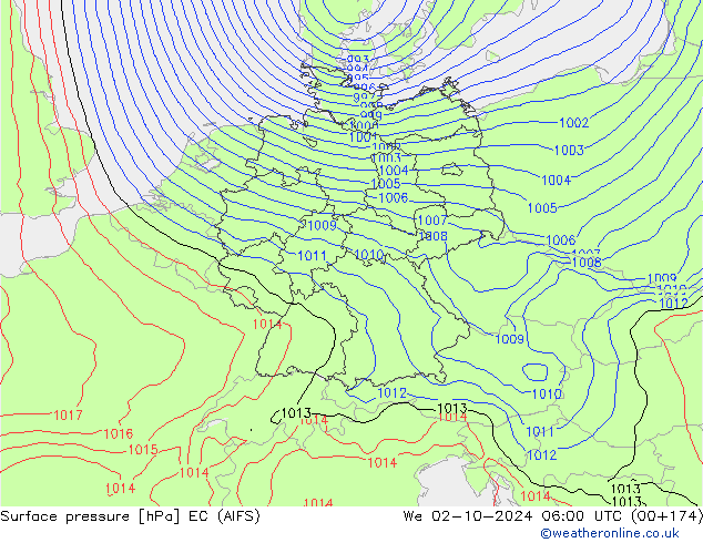 Surface pressure EC (AIFS) We 02.10.2024 06 UTC