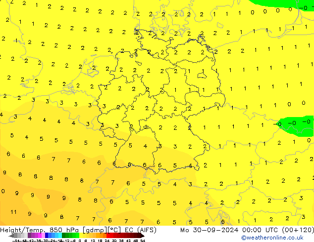 Géop./Temp. 850 hPa EC (AIFS) lun 30.09.2024 00 UTC