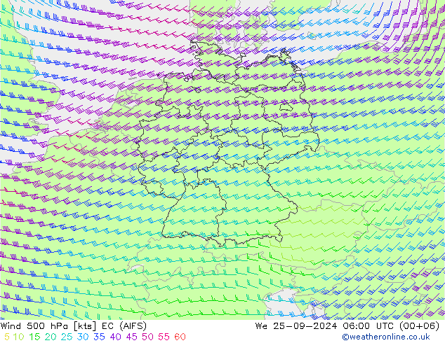 Wind 500 hPa EC (AIFS) We 25.09.2024 06 UTC