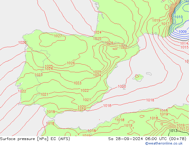 Surface pressure EC (AIFS) Sa 28.09.2024 06 UTC