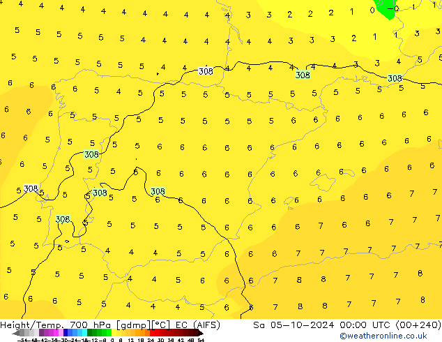 Height/Temp. 700 hPa EC (AIFS) Sa 05.10.2024 00 UTC