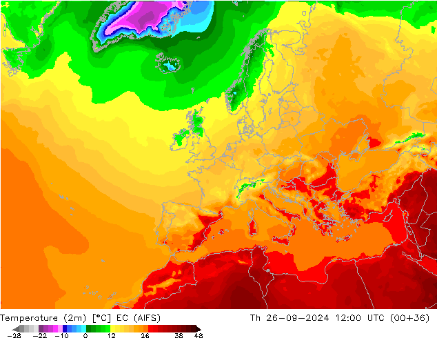 température (2m) EC (AIFS) jeu 26.09.2024 12 UTC