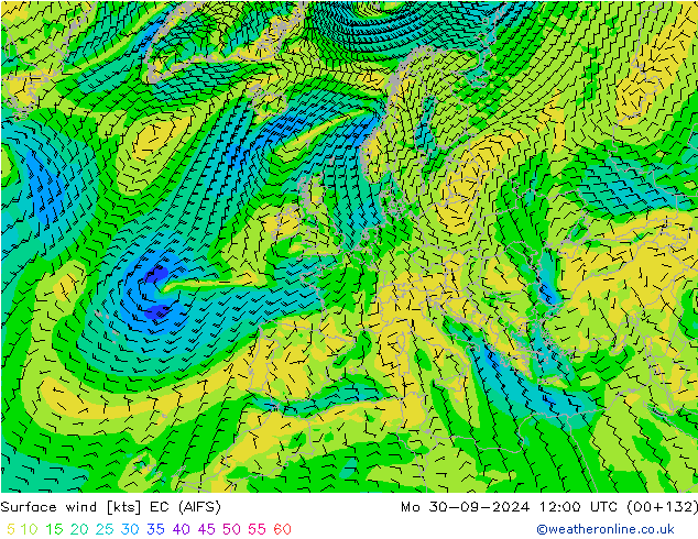 Vent 10 m EC (AIFS) lun 30.09.2024 12 UTC