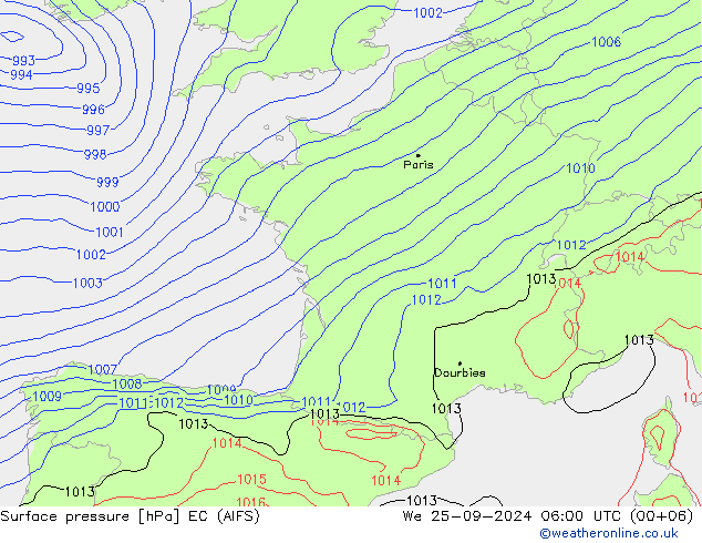 Surface pressure EC (AIFS) We 25.09.2024 06 UTC