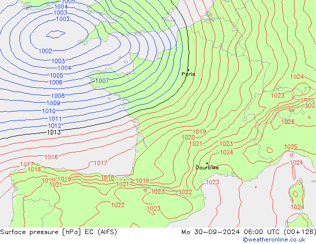 Pressione al suolo EC (AIFS) lun 30.09.2024 06 UTC