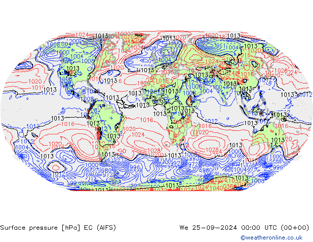 Surface pressure EC (AIFS) We 25.09.2024 00 UTC