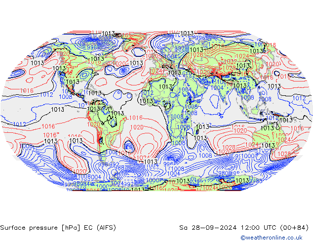 приземное давление EC (AIFS) сб 28.09.2024 12 UTC