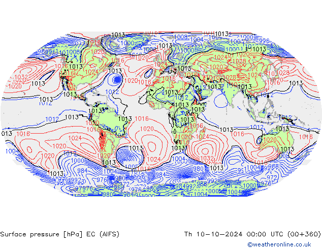 Atmosférický tlak EC (AIFS) Čt 10.10.2024 00 UTC