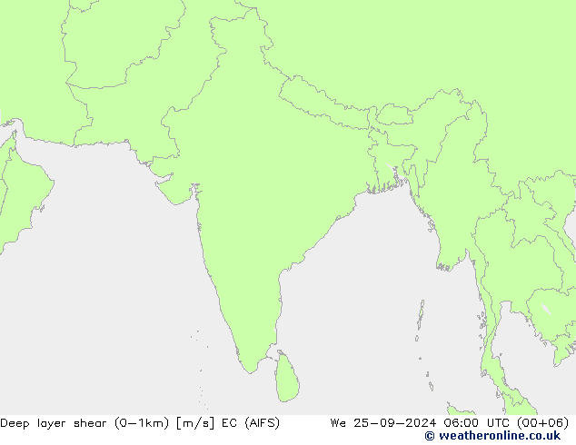 Deep layer shear (0-1km) EC (AIFS) We 25.09.2024 06 UTC