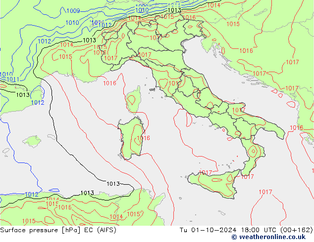 Surface pressure EC (AIFS) Tu 01.10.2024 18 UTC