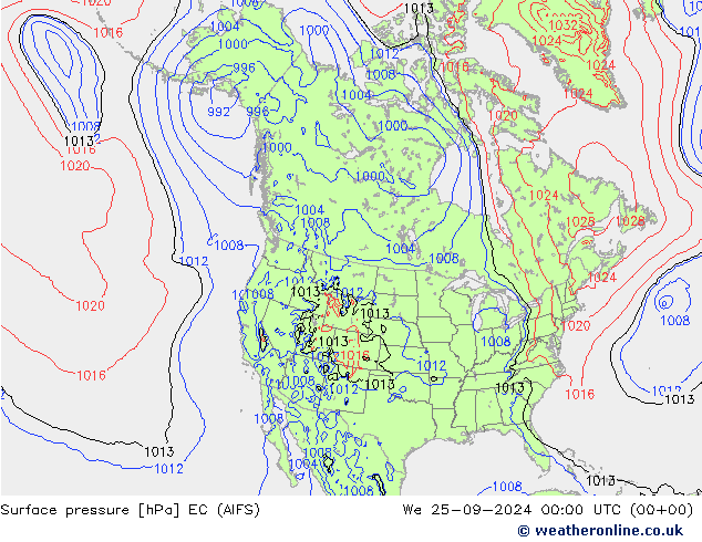 Surface pressure EC (AIFS) We 25.09.2024 00 UTC