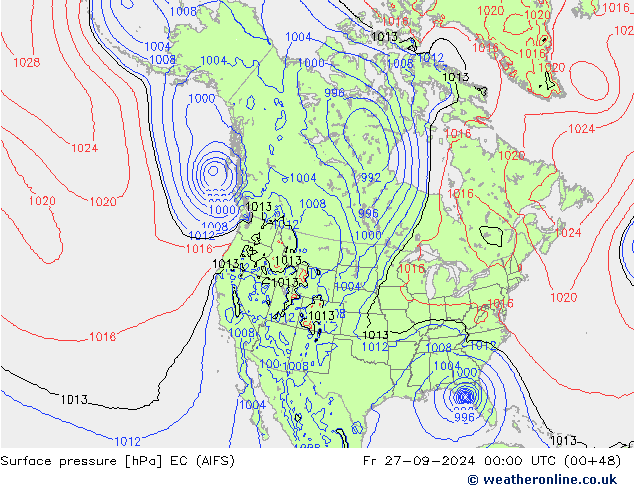 Atmosférický tlak EC (AIFS) Pá 27.09.2024 00 UTC