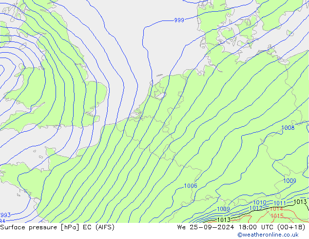 Atmosférický tlak EC (AIFS) St 25.09.2024 18 UTC