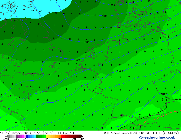 SLP/Temp. 850 hPa EC (AIFS) We 25.09.2024 06 UTC