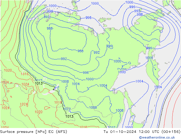 Surface pressure EC (AIFS) Tu 01.10.2024 12 UTC