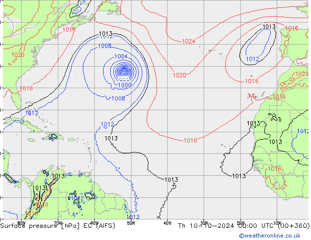 Pressione al suolo EC (AIFS) gio 10.10.2024 00 UTC