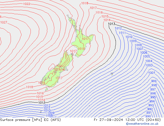 Surface pressure EC (AIFS) Fr 27.09.2024 12 UTC