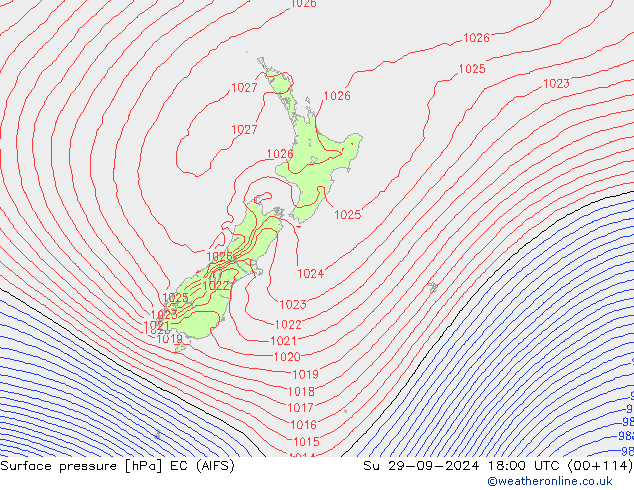 Atmosférický tlak EC (AIFS) Ne 29.09.2024 18 UTC