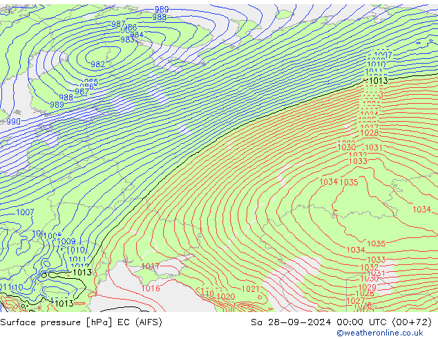 Surface pressure EC (AIFS) Sa 28.09.2024 00 UTC