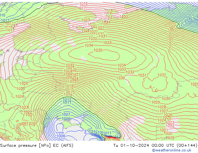 ciśnienie EC (AIFS) wto. 01.10.2024 00 UTC