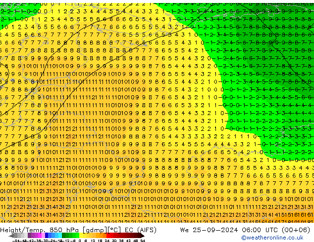 Height/Temp. 850 hPa EC (AIFS) We 25.09.2024 06 UTC