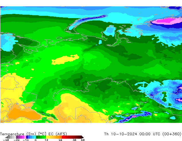 карта температуры EC (AIFS) чт 10.10.2024 00 UTC