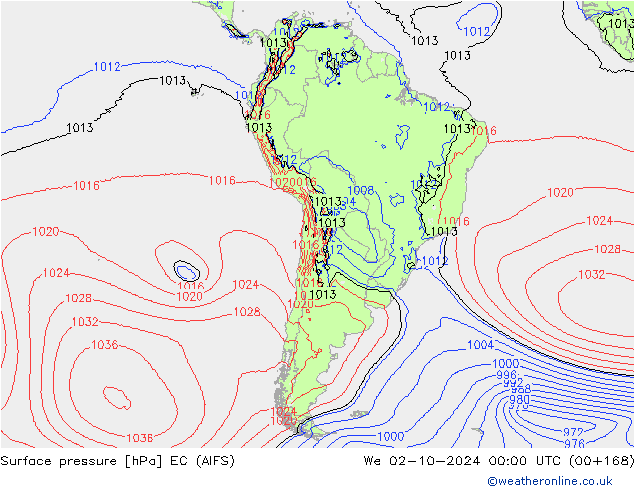 Presión superficial EC (AIFS) mié 02.10.2024 00 UTC