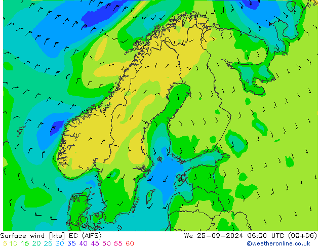 Viento 10 m EC (AIFS) mié 25.09.2024 06 UTC