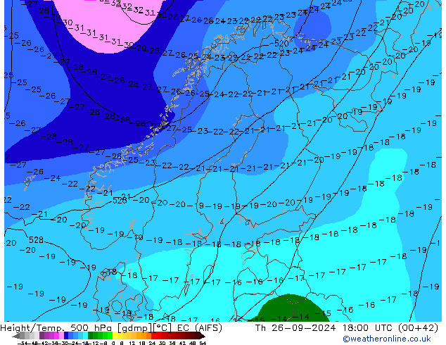 Height/Temp. 500 hPa EC (AIFS) Čt 26.09.2024 18 UTC