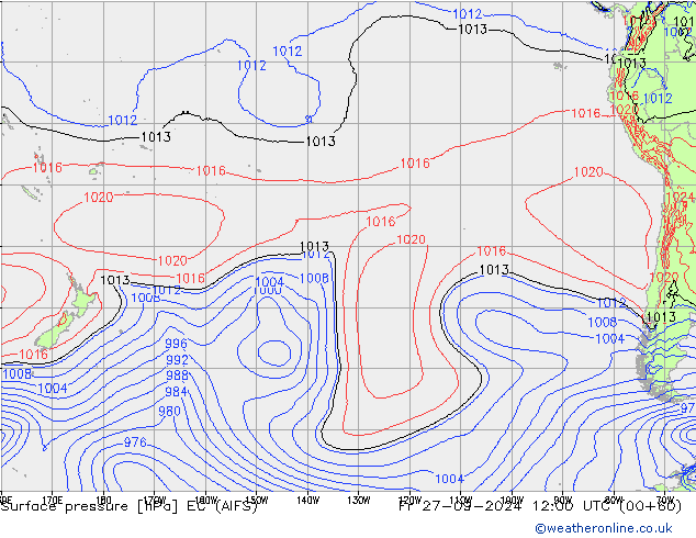 Presión superficial EC (AIFS) vie 27.09.2024 12 UTC