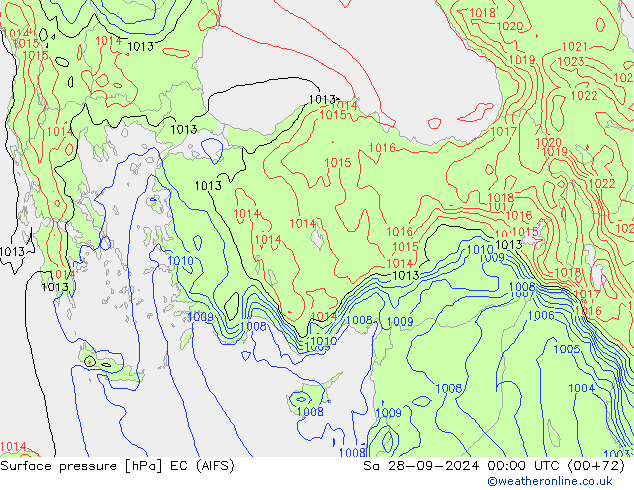 Surface pressure EC (AIFS) Sa 28.09.2024 00 UTC