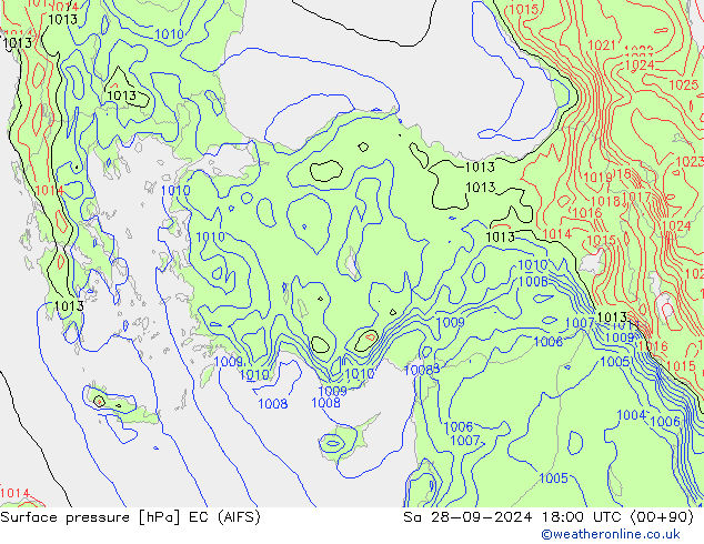 pressão do solo EC (AIFS) Sáb 28.09.2024 18 UTC