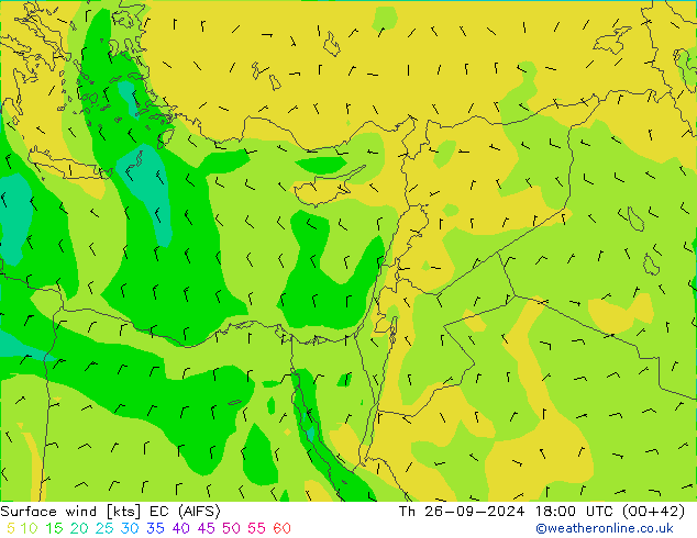 Wind 10 m EC (AIFS) do 26.09.2024 18 UTC