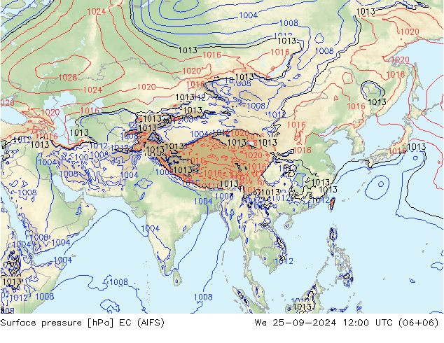 Surface pressure EC (AIFS) We 25.09.2024 12 UTC