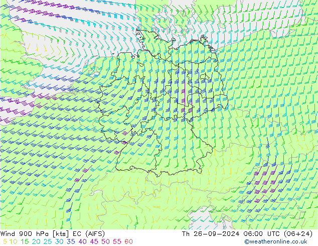 Vent 900 hPa EC (AIFS) jeu 26.09.2024 06 UTC