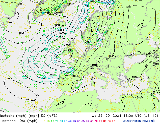 Isotachs (mph) EC (AIFS) ср 25.09.2024 18 UTC