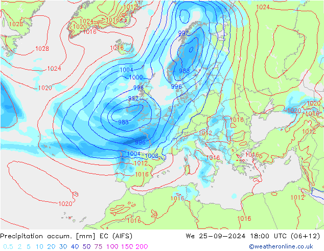 Precipitation accum. EC (AIFS) St 25.09.2024 18 UTC