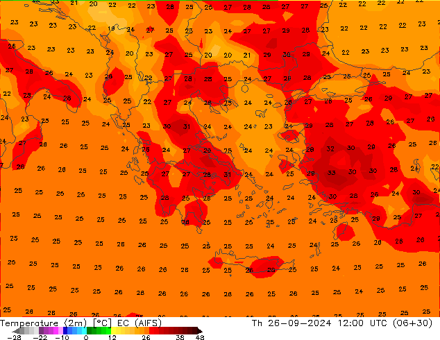 Temperaturkarte (2m) EC (AIFS) Do 26.09.2024 12 UTC