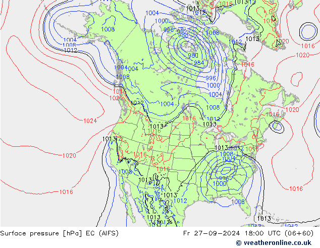 Surface pressure EC (AIFS) Fr 27.09.2024 18 UTC