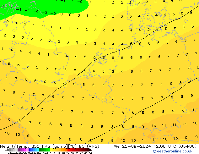 Height/Temp. 850 гПа EC (AIFS) ср 25.09.2024 12 UTC