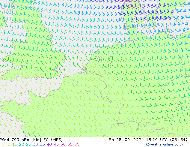 Viento 700 hPa EC (AIFS) sáb 28.09.2024 18 UTC